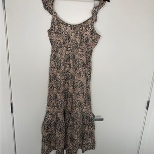 PAIGE Gisella Floral Pleated Tiered Midi Dress Ecru Multi S